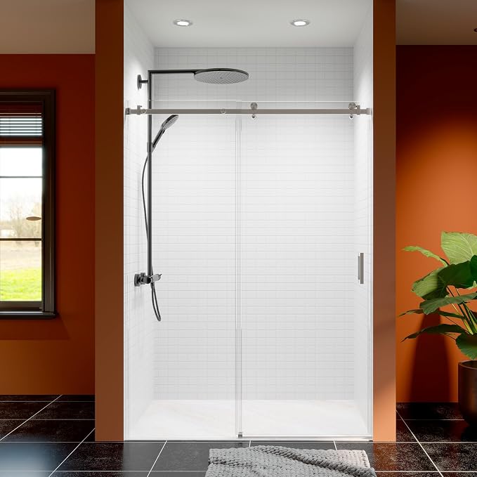 50-54 Inch Frameless Sliding Shower Door, 5/16" Clear Tempered Glass, Smooth - Image 9