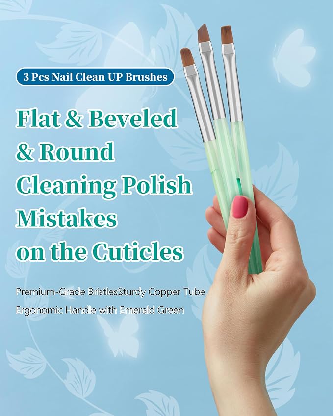 3PCS Nail Polish Clean Up Brush, Round&flat&Angled Acetone Resistant Nail Brush - Image 2