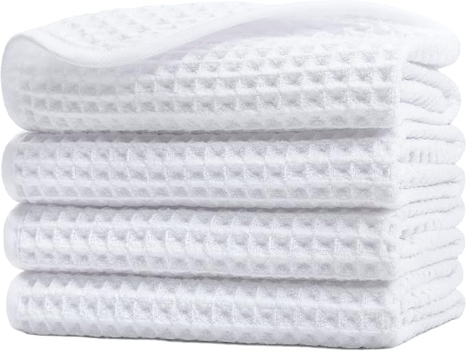 POLYTE 430 GSM Microfiber Lint Free Washcloth Face Towel, 13 x 13 in, 4 Pack by Polyte