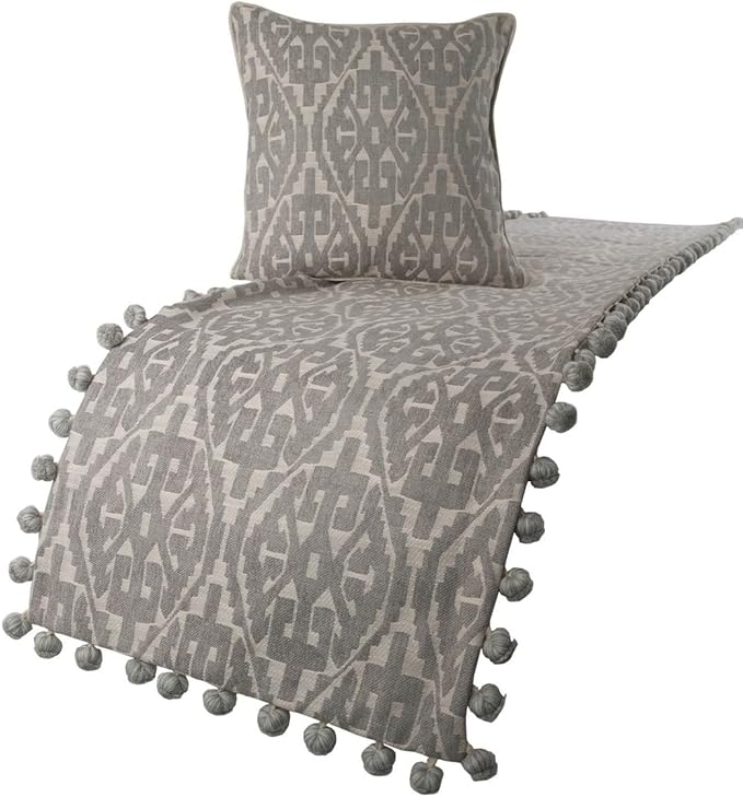 The HomeCentric Grey Bed Runner Without Pillow Cover, King Size 90"x18" Decorative Bed Runner, Grey Cotton Bed Scarf in Aztec Pattern with Tassels - Grey Aztec