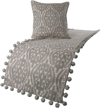 The HomeCentric Grey Bed Runner Without Pillow Cover, Twin Size 53"x18" Decorative Bed Runner, Grey Cotton Bed Scarf in Aztec Pattern with Tassels - Grey Aztec