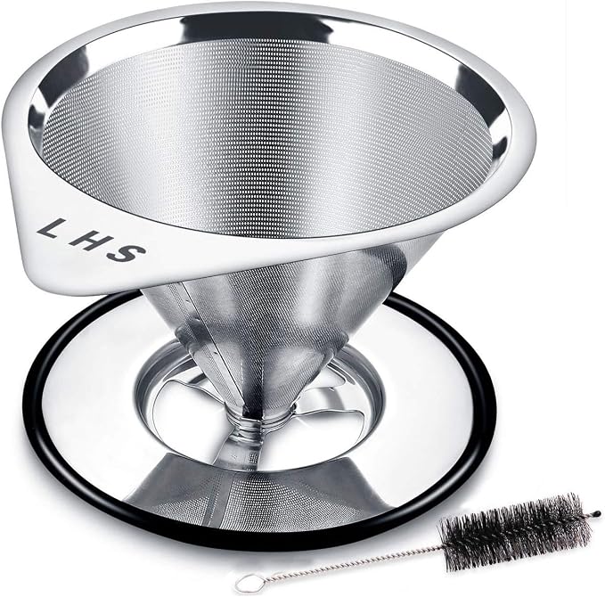 LHS Pour Over Coffee Dripper Stainless Steel Coffee Filter Metal Cone Filter by LHS