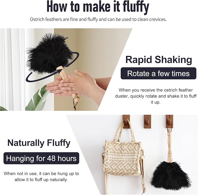 Ostrich Feather Duster 12 Inch Handheld Duster Supplies, Wooden Handle Feather - Image 5