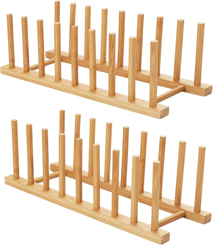 HBlife 2pcs Bamboo Dish Plate Bowl Cup Book Pot Lid Cutting Board Drying Rack by HBlife