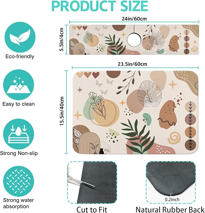 Dish Drying Mat for Kitchen Counter Matt, Super Absorbent Non-slip Rubber Backed - Image 2