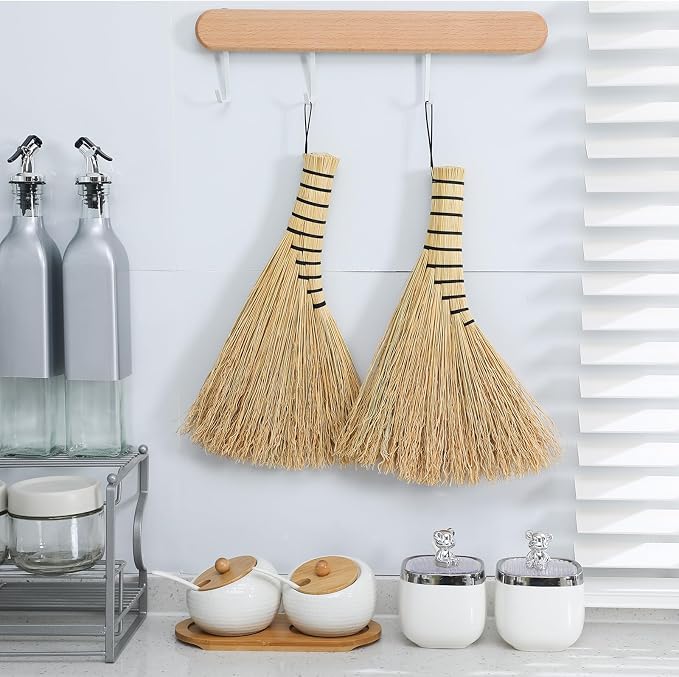 Suclain 2 Pcs Small Corn Whisk Brush Broom 100% Handmade 12 Inch Handheld Brush - Image 6