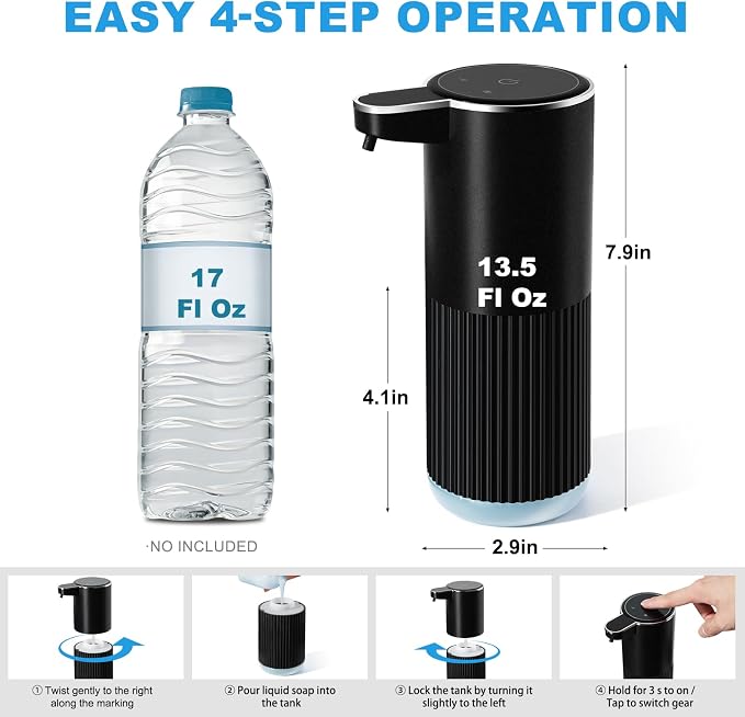 Automatic Soap Dispenser, 2 Pack Black Touchless Liquid Soap Dispenser - Image 2