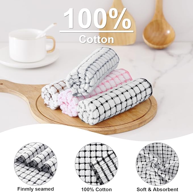 Kitinjoy Cotton 24 Pack Terry Kitchen Dish Cloths, 12 x 12 Inches Super Soft - Image 2