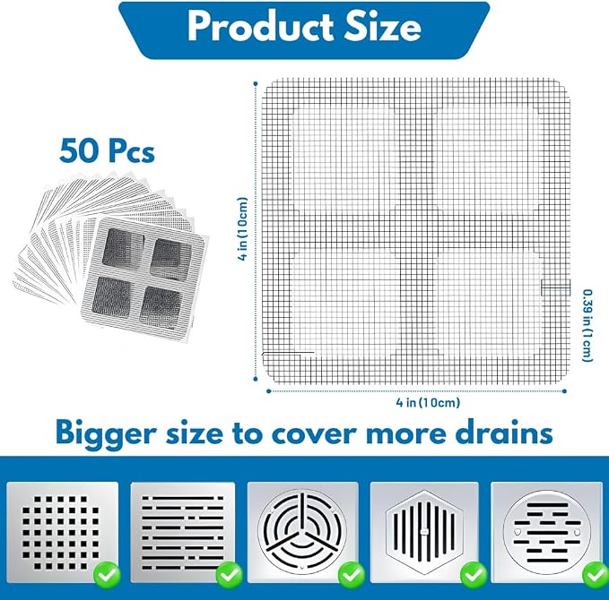 50 Pack Premium Disposable Shower Drain Hair Catcher Stickers – Waterproof Mesh - Image 7