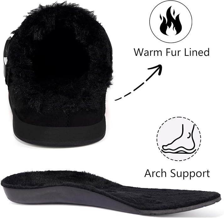Fur Lined Clogs for Women Men Suede Winter Slippers Arch Support Slip on Mules - Image 5