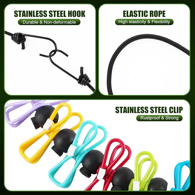 2 Pack Camping Clothesline Portable 12 Clothespins, Camping Accessories Travel - Image 2