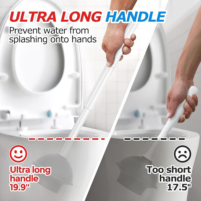 2Pack 2 in 1 Toilet Brush and Plunger Set, Extended Handle Plunger, Toilet Bowl - Image 4