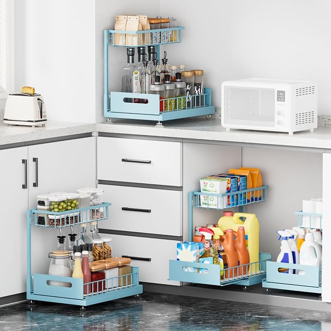 Under Sink Organizer Storage 2-Tier Premium Metal Pull-Out Kitchen Cabinet - Image 3