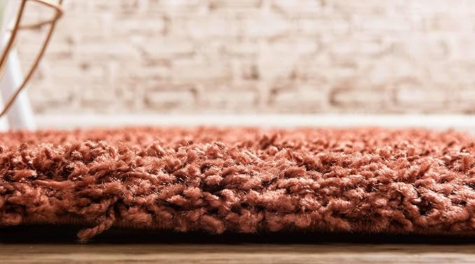 Unique Loom Solid Shag Collection Area Rug (2' 6" x 13' 1" Runner, Terracotta)