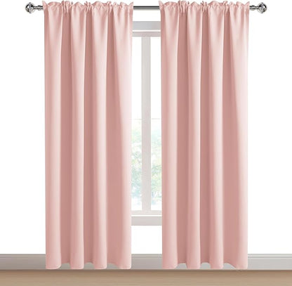 DWCN Blackout Curtains – Thermal Insulated, Energy Saving & Noise Reducing Bedroom and Living Room Curtains, Blush Pink, W 42x L 84 Inch, Set of 2 Rod Pocket Curtain Panels
