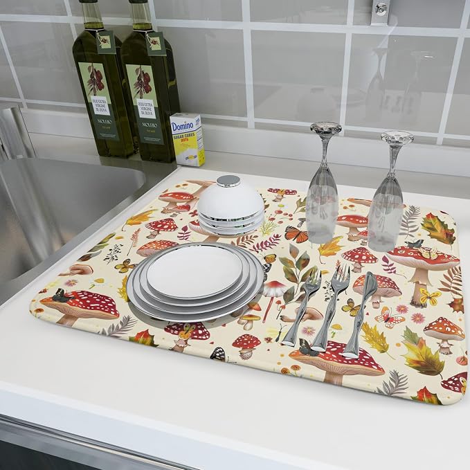 Magic Mushroom Dish Drying Mats Botanical Decorative Absorbent Drying Pad - Image 6