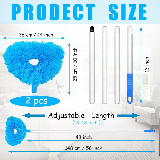 2 Pack Ceiling Fan Cleaner Duster, Reusable Microfiber High Ceiling Fan Blade - Image 2