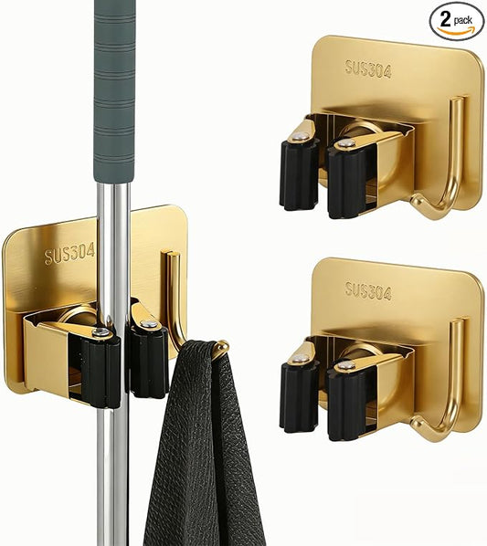 Mop and Broom Organizer Wall Hanging No Drill, Metal Utility Tool Hangers Wall by blueden