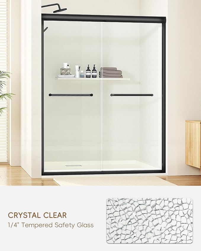 Shower Door 56-60'' W x 72'' H Semi-Frameless & Double Sliding, 1/4 inch - Image 6