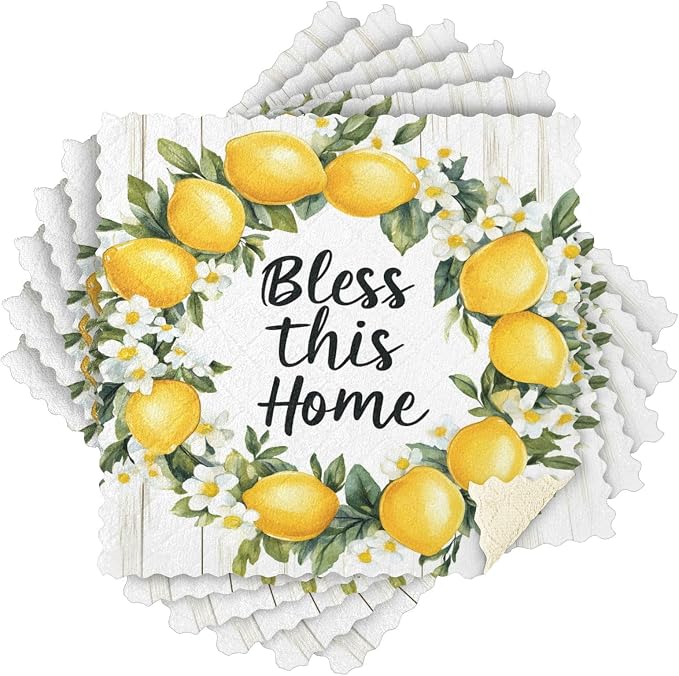 ALAZA Kitchen Towels Summer Lemon Wreath Dish Towels Multipurpose Reusable Dish by ALAZA