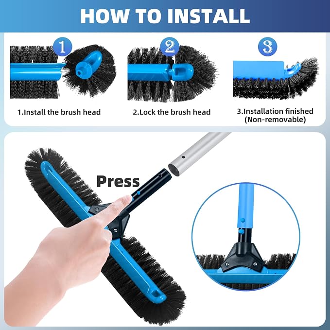 20" Wide Pool Brush Head, Heavy Duty Pool Cleaning Brush - Image 3