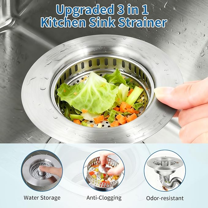The Ultimate Kitchen Sink Solution: 3-in-1 Drain Strainer & Stopper. 304 - Image 2