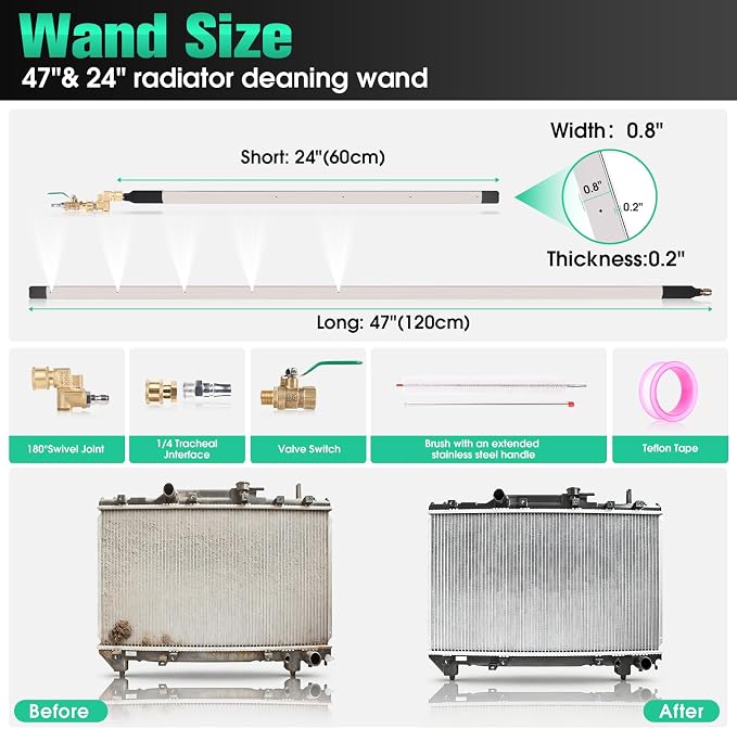 47" & 24" Radiator Cleaning Wand, 8-Piece Set- 4500 PSI Stainless Steel Dual - Image 2