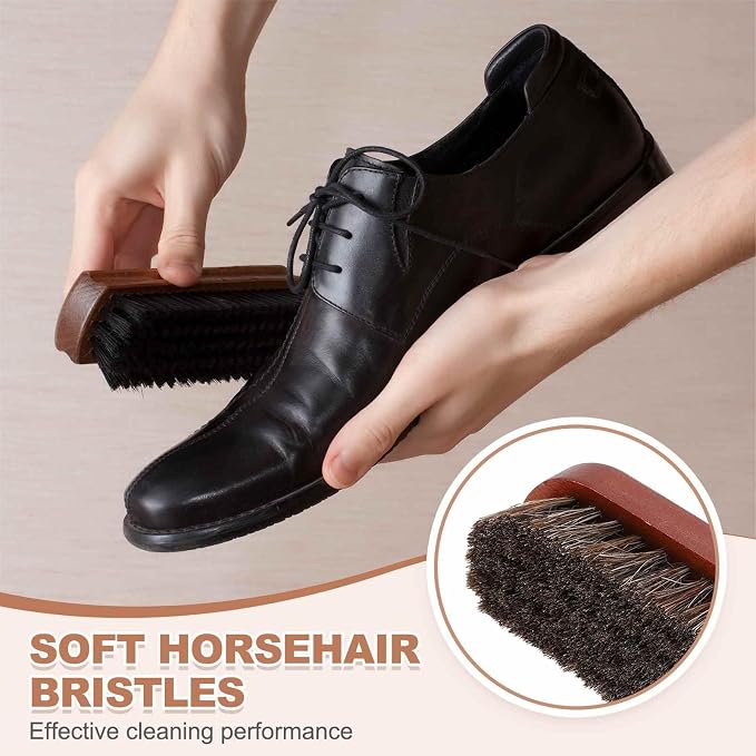 HARFINGTON Shoe Cleaning Brush 5"x2" Beech Wood Horsehair Boot Polish Brushes - Image 4