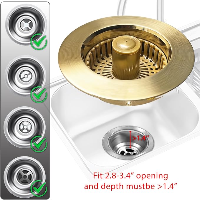 Kitchen Sink Drain Strainer, 3 in 1 Pop up Kitchen Sink Stopper, - Image 5