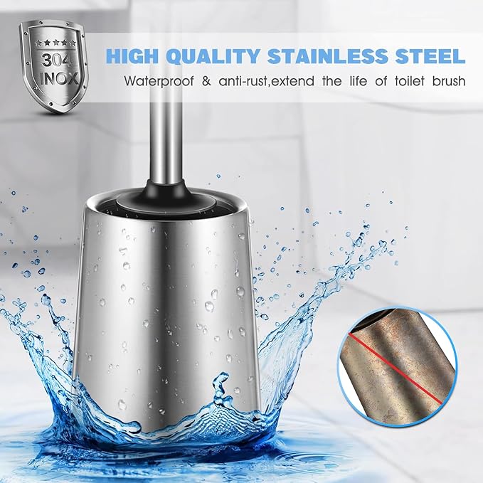 HAMITOR Toilet Bowl Brush Holder Set: 2Pack Silicone Stainless Steel Deep - Image 2