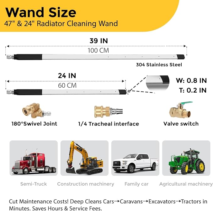 24 Inch Radiator Cleaning Wand, 4500 PSI Stainless Steel Radiator Cleaner Wand - Image 2