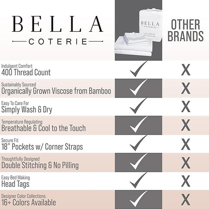 Bella Coterie Luxury Bamboo Viscose Full Size Sheet Set | 100% Organically Grown | Ultra Soft | Cooling for Hot Sleepers | 18" Deep Pocket [Dune]