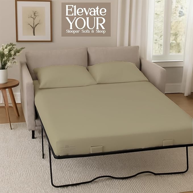Sleeper Sofa 4 Piece Bed Sheet Set Premium Quality 100% Cotton 500 Thread Count, Smooth & Super Soft Sateen Weave, Extra Soft Bed Sheets, Wrinkle Free, 6 Inch Deep Pocket (Full, Beige)