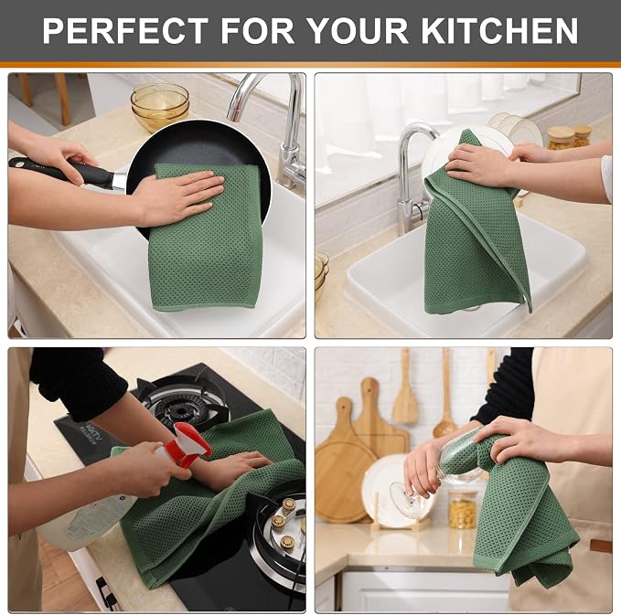 Kitinjoy 100% Cotton Waffle Weave Kitchen Hand Towels - Image 4