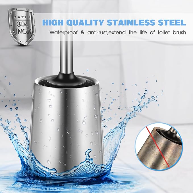 HAMITOR Toilet Bowl Brush Holder Set: Silicone Stainless Steel Deep Cleaning - Image 2