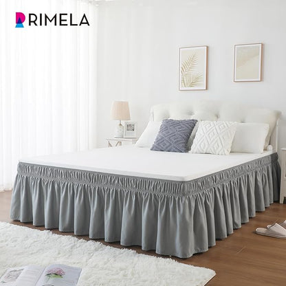 RIMELA Gray King Size Bed Skirt 25 Inch Drop, Elastic Bed Skirts Cal King Dust Ruffle, Light Grey Bedskirt for Adjustable Bed Base Solid Fade Resistant Silky Fabric Machine Washable Easy to Install