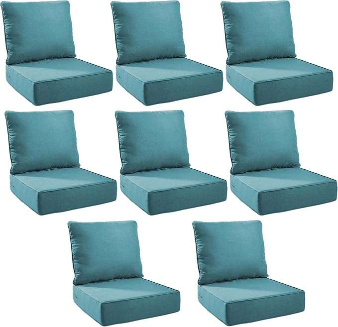 Outdoor Cushion Set for Furniture Patio Furniture, UV Resistant, Water Resistant - 6 Inch Thick Foam Garden Cushions– 24x24 Inch Patio Seat Covers for Chair/Sofa/Couch | Peacock Green | 8-Pack |