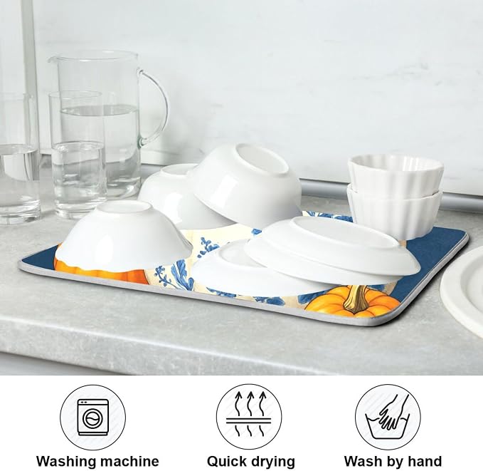 Pumpkin Porcelain Blue White Dish Drying Mat - Image 7
