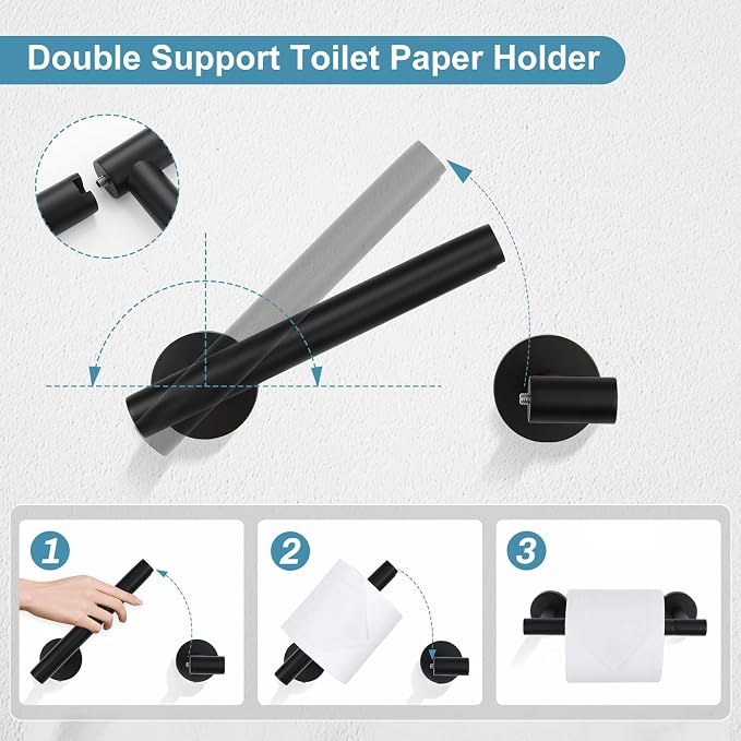 TQKAG 8-Pieces Bathroom Hardware Set Matte Black SUS304 Stainless Steel Bath - Image 4