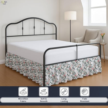 Cottington Lane Ruffled Bed Skirt Full Size with Split Corner, Brushed Microfiber Hotel Quality Dust Ruffle, 14 Inch Drop Gathered Bedskirt, Soft, Stylish, Shrink & Fade Resistant, Petal Dream