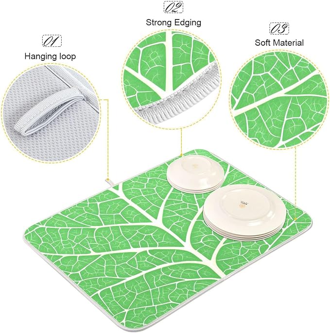 Green Leaf Veins Dish Drying Mat - Image 3