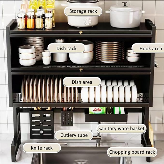 Over The Sink Dish Drainer Drying Rack 4 Tiers - Image 2