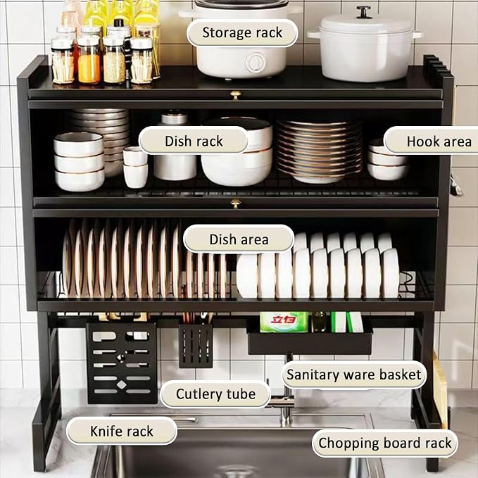 Over The Sink Dish Drainer Drying Rack 4 Tiers - Image 2