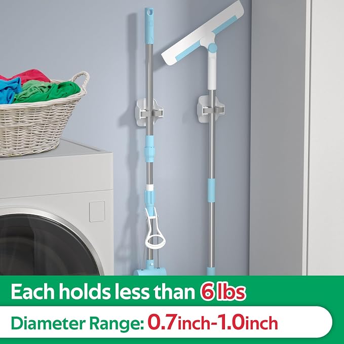 reliahom 3 Pack Broom Holder Wall Mount Mop Grippers No Drilling Self Adhesive - Image 5