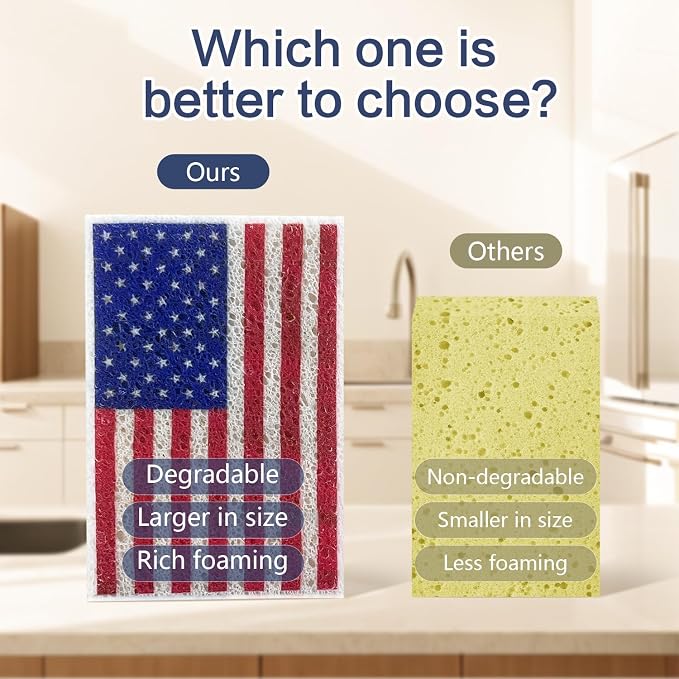 4Pcs USA Flag Heavy Duty Kitchen Dish Sponges | Large Odor Free Non-Scratch - Image 7