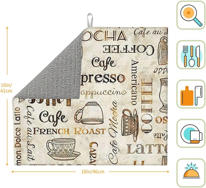 Coffee Pattern Dish Drying Mat 16x18 inches Microfiber Absorbent Fast Dry Mat - Image 2