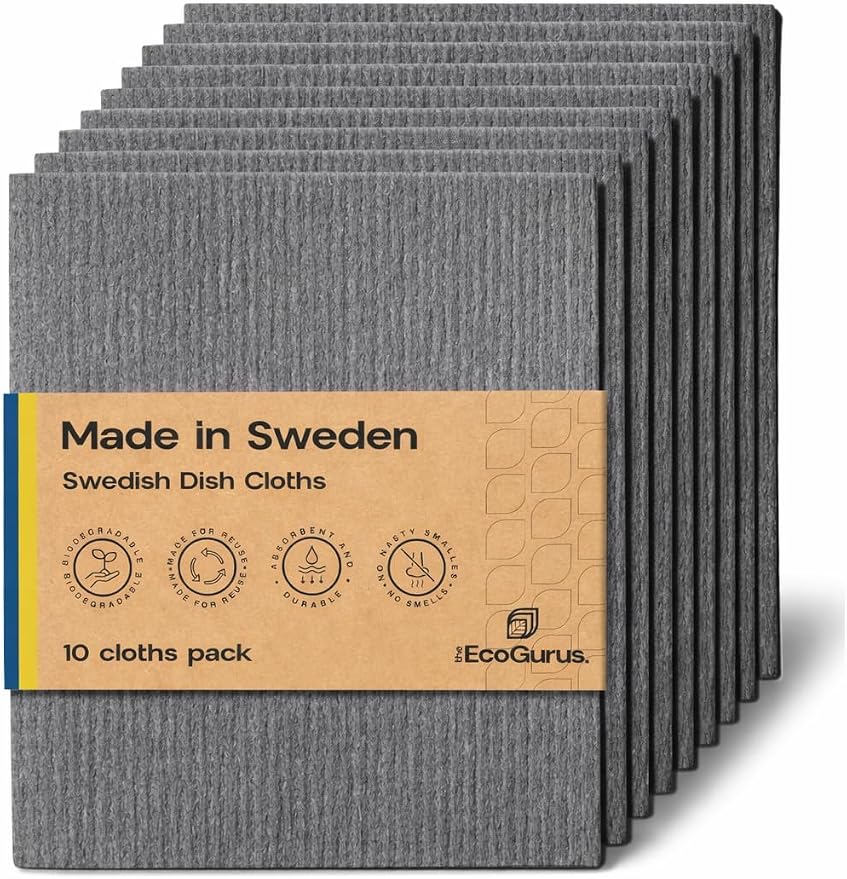 Original Swedish Dishcloth – Made in Sweden, 10 Cloths, Reusable & by TheEcoGurus