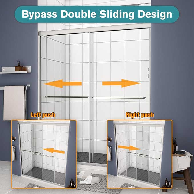 Bypass Glass Shower Door 44-48" W x 70" H - Image 2