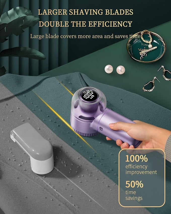 Fabric Shaver with Lint Brush, Large Lint Shaver with Digital Display, 3-Speeds - Image 3