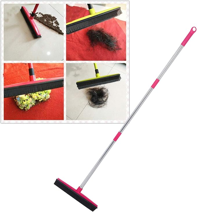 Carpet Hair Removal Broom with 48'' Telescoping Adjustable Handle, Rubber Broom - Image 3